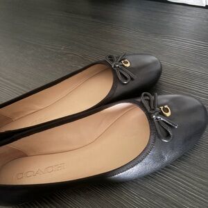 Coach Black Leather Flats with Bow Accent